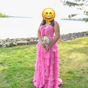 Sherri Hill Pink Ruffled Prom Dress